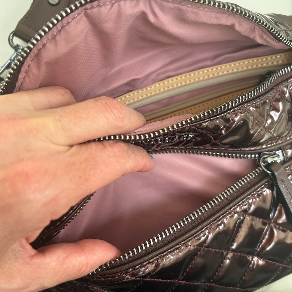 MZ Wallace Quilted Patent Bordeaux lacquer Crosby Crossbody Belt Bag - Picture 5 of 5